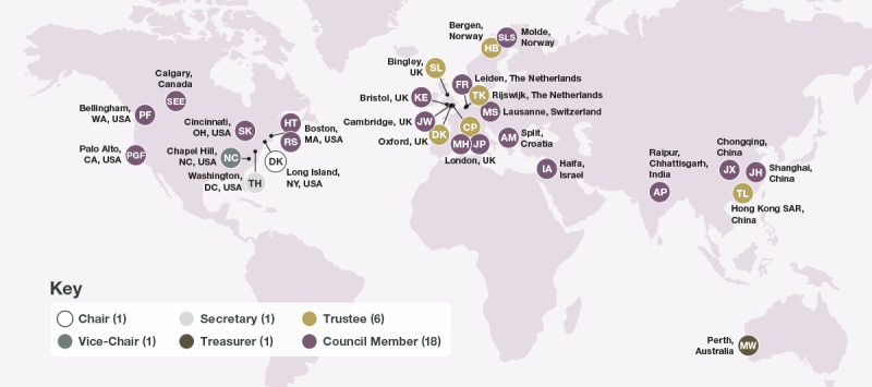 Map showing the geographical diversity of COPE Trustees and Council Members.